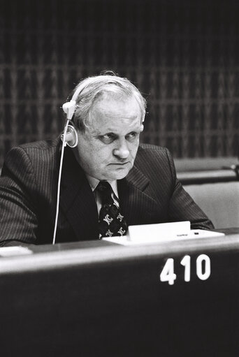 The MEP Kurt WAWRZIK during a session in Strasbourg in April 1980.