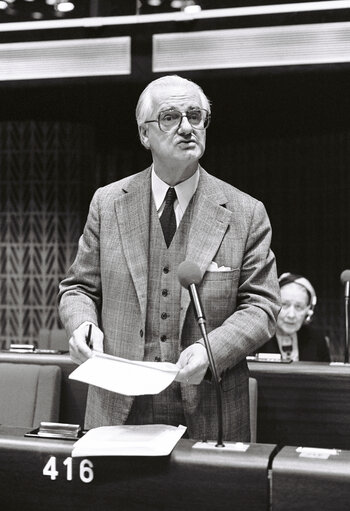 The MEP Pierre-Bernard COUSTE during a session in Strasbourg in May 1981.