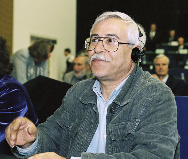 Fotografija 22: Nurit Peled-Elhanan, Dom Zacarias Kamwenho and Izzat Ghazzawi, 2001 Sakharov Prize laureates, are received at the European Parliament