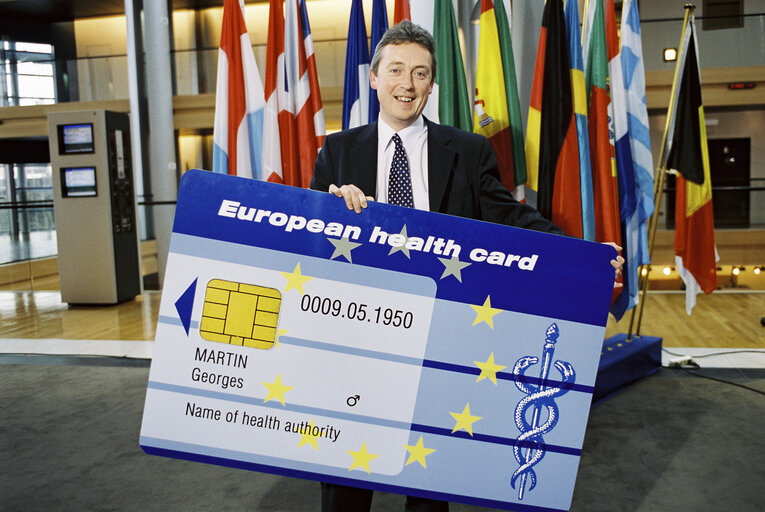 The Nicholas CLEGG launches the European Health Card in Strasbourg in March 2002.