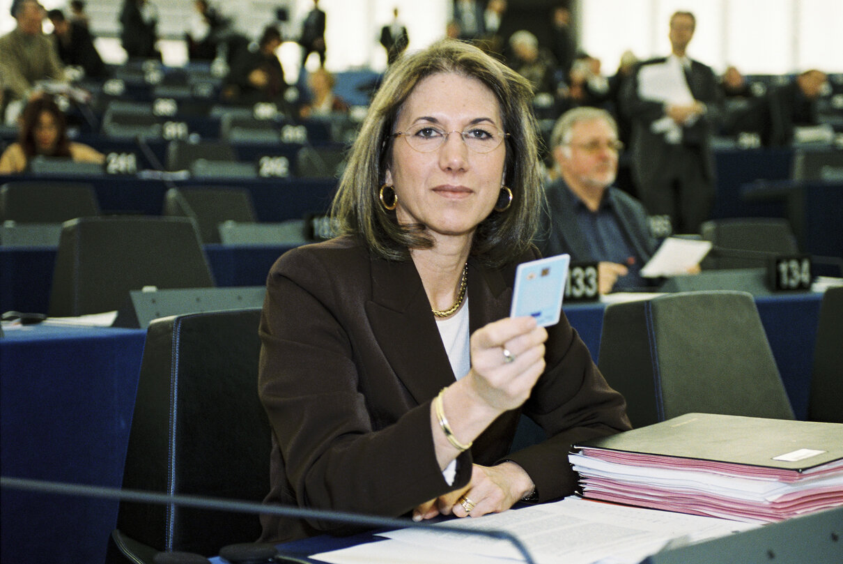 The MEP Martine ROURE during a session in Strasbourg in March 2002.