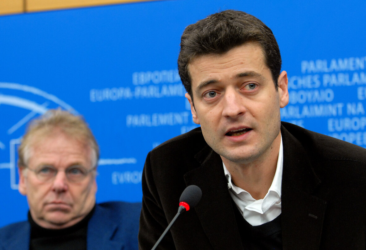 Greens / EFA group co-Presidents Daniel Cohn-Bendit and Monica Frassoni hold a news conference over Freedom in Strasbourg