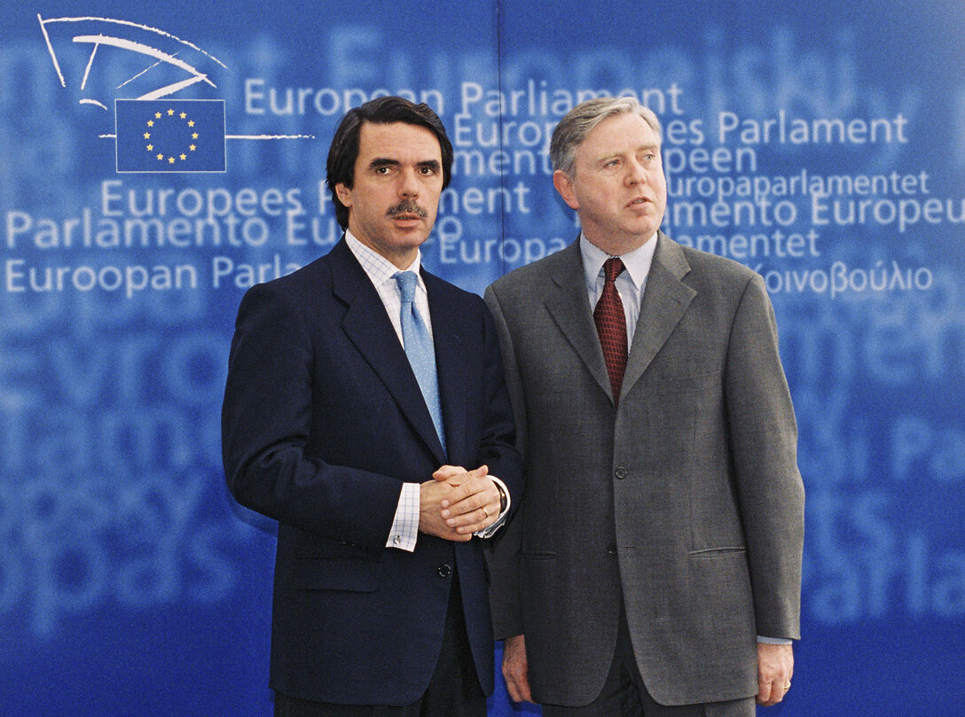 Jose Maria AZNAR, Spanish Prime Minister, meets Pat COX EP President in Brussels onn March 20, 2002.