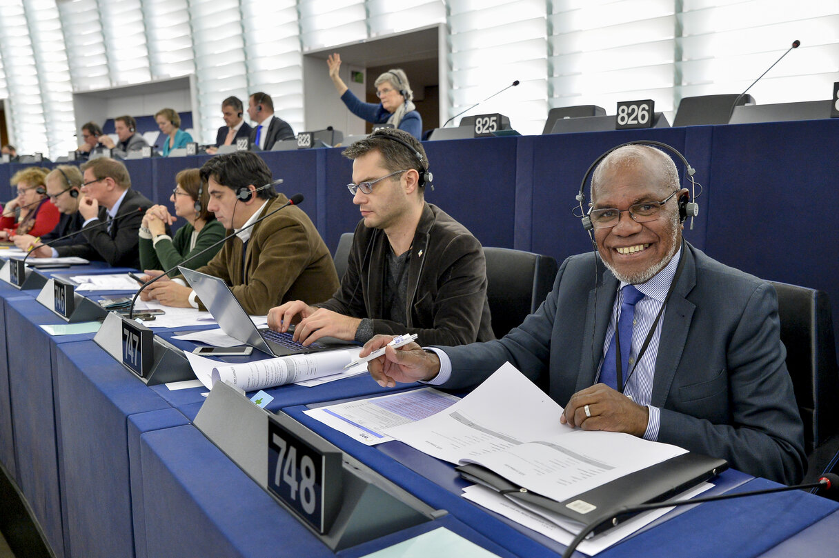 Maurice PONGA MEP voting in plenary session Week 50 2017 in Strasbourg