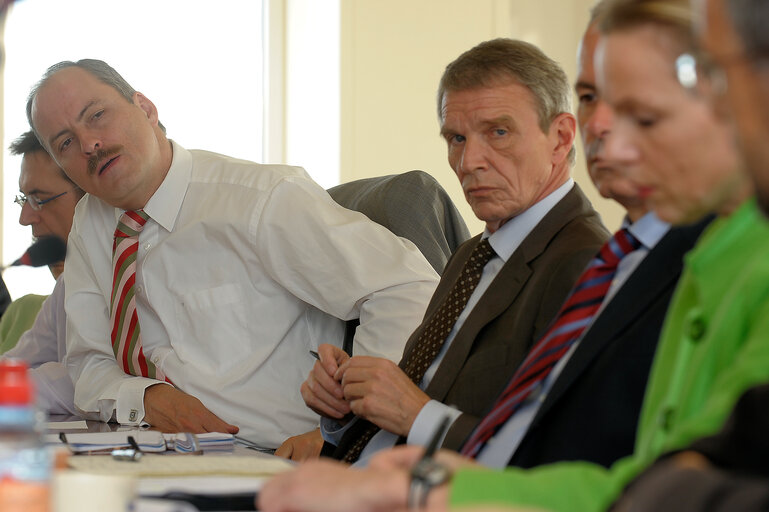 Secretary-General of the European Parliament Klaus Welle (white shirt) confers on October 25, 2010 in Luxemburg with General Directors of the Directorate-General for Personnel (DG PERS).