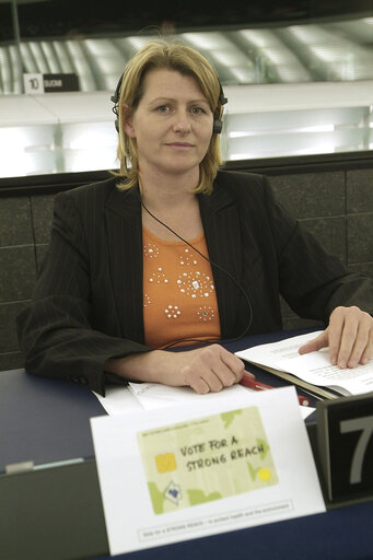 Foto 4: Karin SCHEELE in plenary session in Strasbourg.