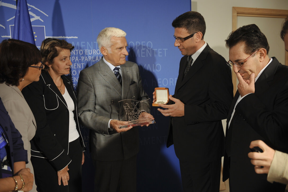 Jerzy Buzek, EP President, receives the Rocco Chinnici Prize promoting values of democracy, civil freedom and rule of law, in Brussels