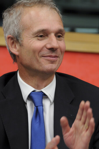 Photo 18 : United Kingdom's Minister for European Affairs David Roy Lidington attends a meeting with MEPs in Strasbourg