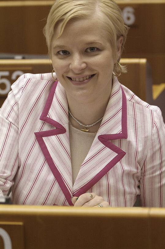 Piia-Noora KAUPPI in a meeting at the EP in Brussels.