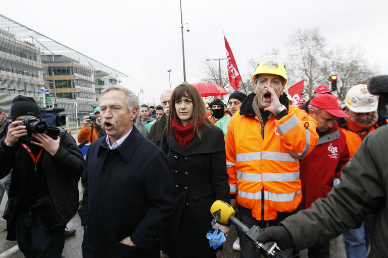 Demonstration by Arcelor Mittal steel workers