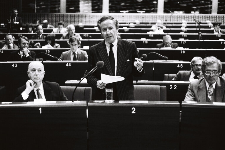 The European Commission President Gaston THORN during a session in  Strasbourg in July 1980.