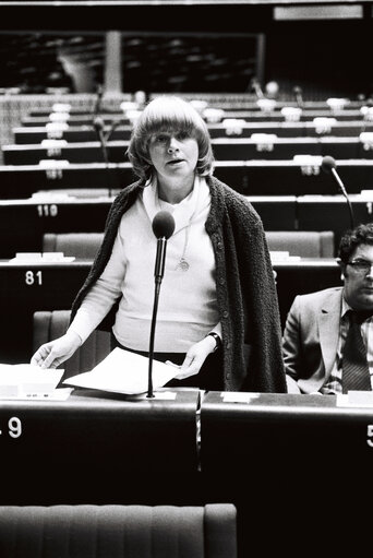 Fotografi 30: The MEP Ann CLWYD during a session in Strasbourg in February 1980.