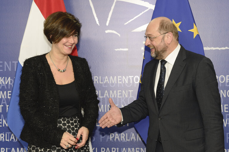 Photo 3: Martin SCHULZ - EP President meets with Anouchka van MILTENBURG, speaker of the Dutch House of Representatives.