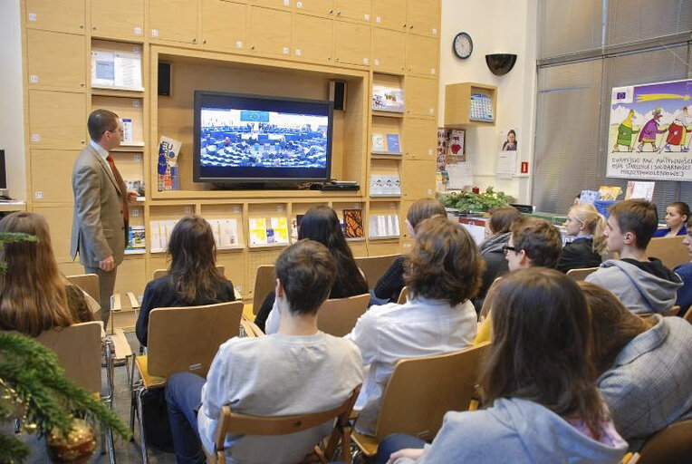 Nobel peace prize banners in Warsaw, Poland