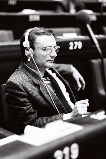 The MEP Klaus HANSCH during a session in Strasbourg in April 1980.