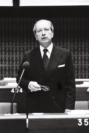 The MEP Olivier D'ORMESSON during a session in Strasbourg in May 1980.