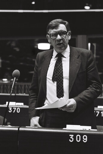 The MEP Heinrich JURGENS during a session in Strasbourg on March 1980.