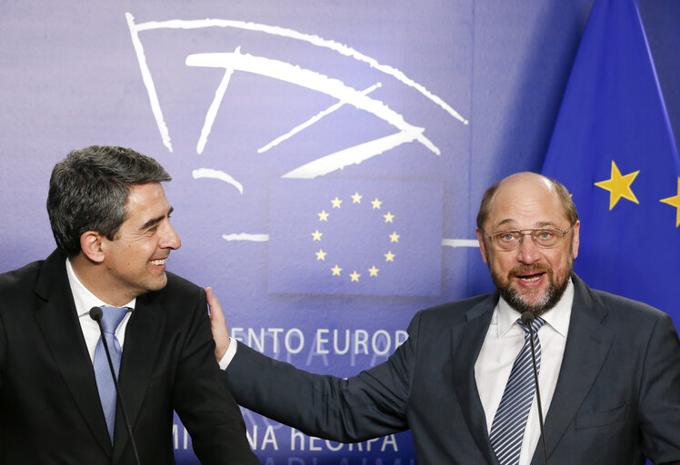 Fotografie 8: Martin SCHULZ - EP President meets with Rosen PLEVNELIEV - President of Bulgaria. Press point