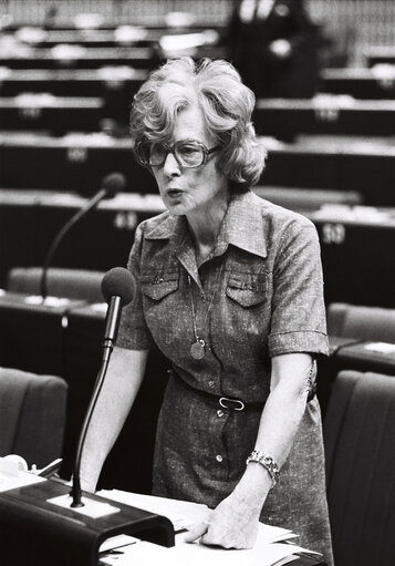 The MEP Barbara A CASTLE during a session in Strasbourg in May 1980.