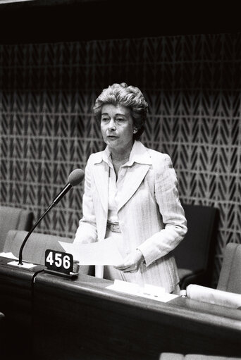 The MEP Antoinette SPAAK during a session in Strasbourg in May 1980.