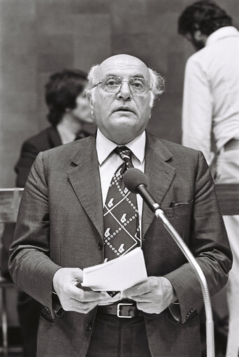 The delegue Altiero SPINELLI during a session in Luxembourg in July 1977.