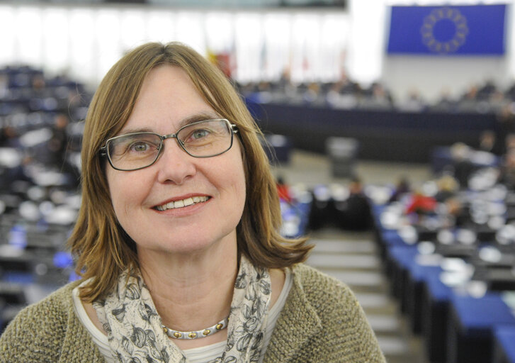 Portrait of Anne E JENSEN in the European Parliament in Strasbourg