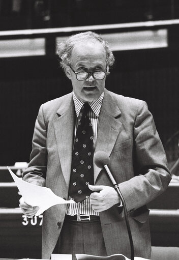 The MEP James MOORHOUSE during a session in Strasbourg in April 1980.