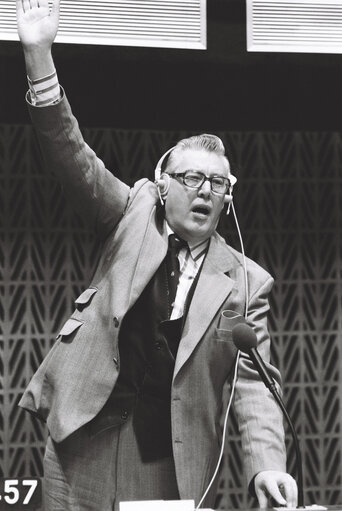 The MEP Ian R.K. PAISLEY during a session in Strasbourg in March 1980.