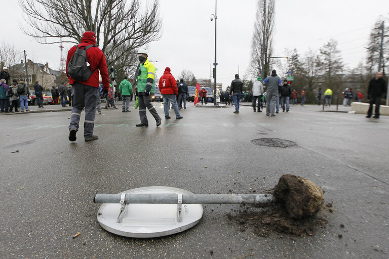 Demonstration by Arcelor Mittal steel workers