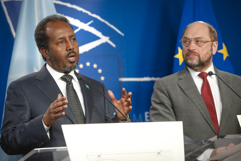 Martin SCHULZ EP President meets with Hassan SHEIKH MOHAMUD, President of Somalia. Press point.