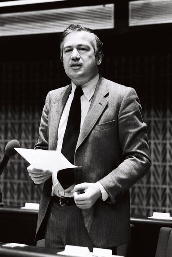 The MEP Karl von WOGAU during a session in Strasbourg in April 1980.