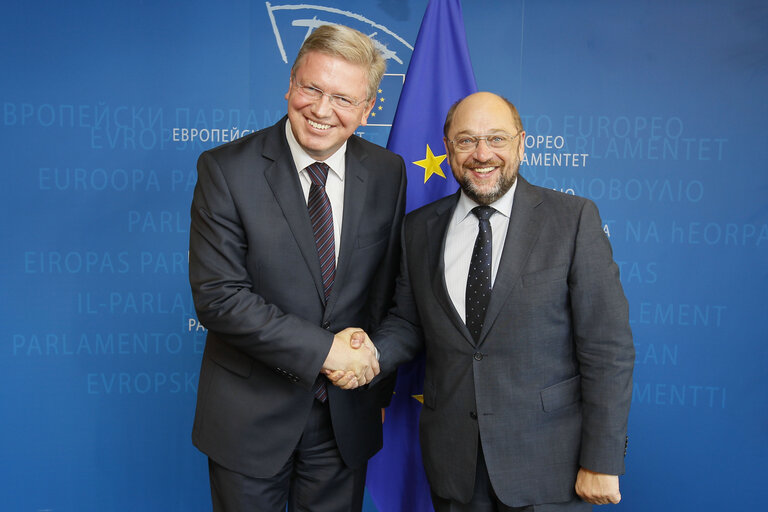 Fotografia 3: Martin SCHULZ - EP President meets Commissioner Stefan FULE in charge of Enlargement and European Neighbourhood Policy