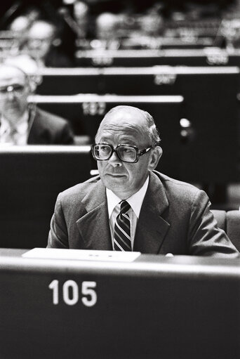 The MEP Hans NORD during a session in the hemicycle of Strasbourg in November 1979.