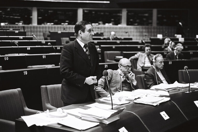 The delegue Jean-Francois PINTAT during a session in Strasbourg on January 1979.