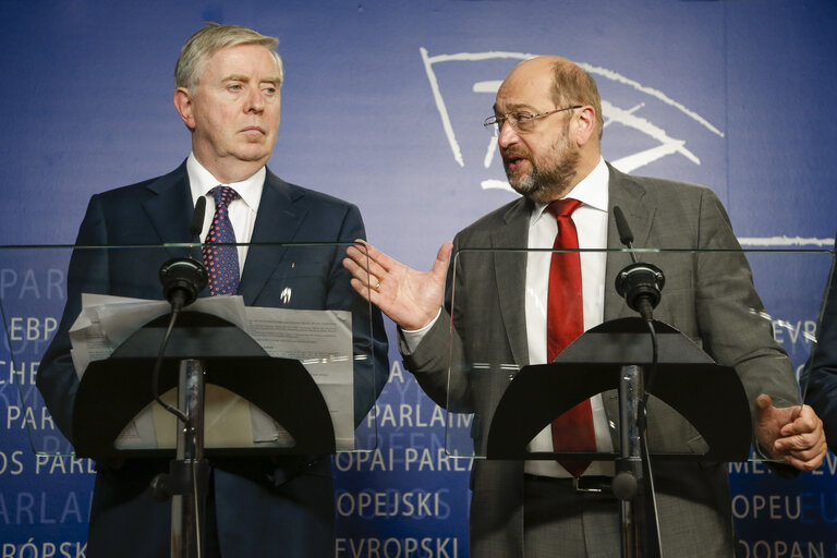 Suriet 18: Joint press point on Monitoring Ukraine by Martin SCHULZ, EP President, Pat COX, former EP President and former Polish President