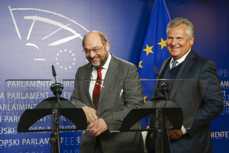 Suriet 9: Joint press point on Monitoring Ukraine by Martin SCHULZ, EP President, former EP President and Aleksander KWASNIEWSKI, former Polish President