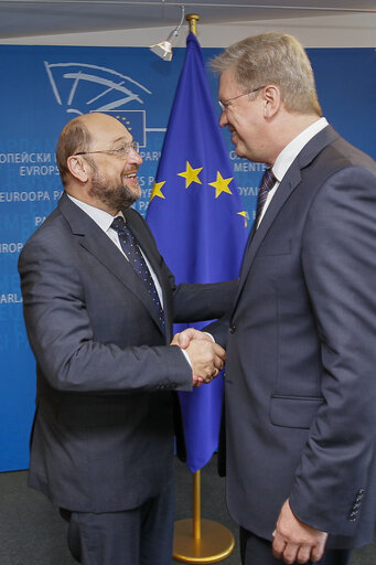 Fotografia 2: Martin SCHULZ - EP President meets Commissioner Stefan FULE in charge of Enlargement and European Neighbourhood Policy