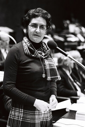 The delegue Karen DAHLERUP during a session in Luxembourg in December 1978.