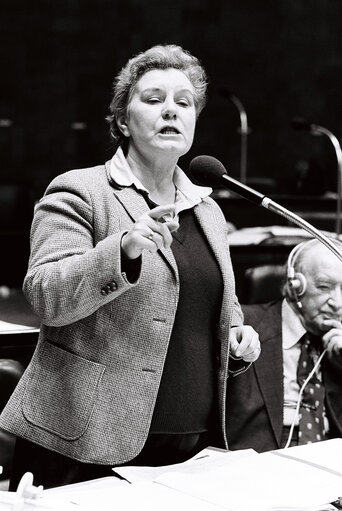 The delegue Gwyneth DUNWOODY during a session in Luxembourg in December 1978.