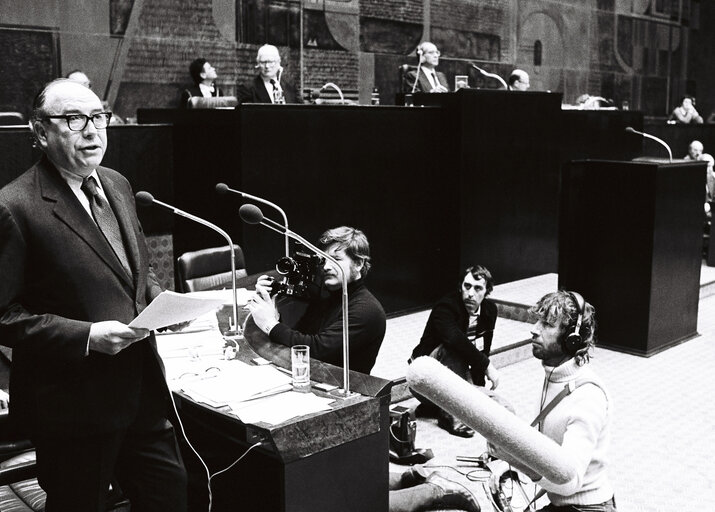 EC President during the Plenary session in Luxembourg in December 1978.Tv crew