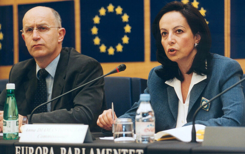 Fotogrāfija 5: European Commissioner for Employment and Social Affairs Anna DIAMANTOPOULOU holds a news conference in Strasbourg to present the European Week of Dangerous Substances