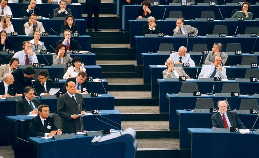 Photo 19 : Italy's Prime Minister visits the EP in Strasbourg to present the programme of the Italian Presidency of the Council