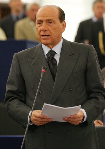 Photo 20 : Italy's Prime Minister visits the EP in Strasbourg to present the programme of the Italian Presidency of the Council