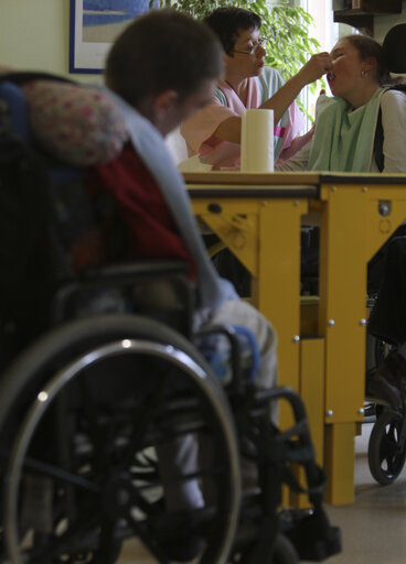 Fotografie 4: Disabled children at school in their wheelchair.