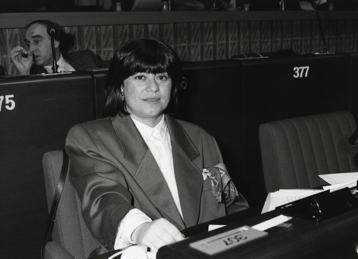 Teresa DOMINGO SEGARRA attends a plenary session in December 1989