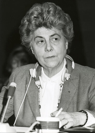 Louise MOREAU attends a meeting in january 1984