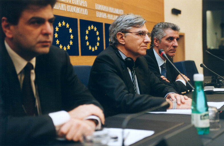 Photo 5 : Greek Minister of European Affairs holds a news conference in Strasbourg following the vote over the accession of 10 new member countries to the EU