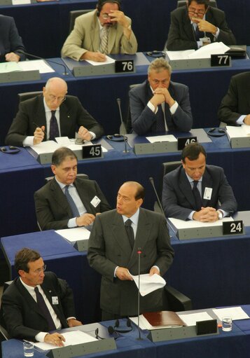 Photo 22 : Italy's Prime Minister visits the EP in Strasbourg to present the programme of the Italian Presidency of the Council