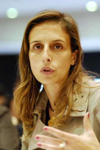 Jamila MADEIRA in a meeting at the EP in Brussels.