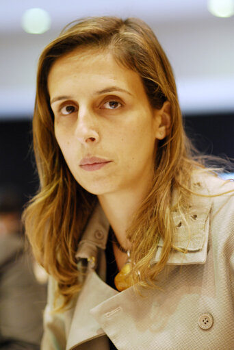 Jamila MADEIRA in a meeting at the EP in Brussels.